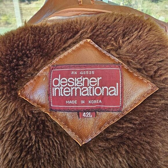 Vintage Designer International Leather Coat 42L Brown 70s Style Zip Liner - Picture 9 of 13
